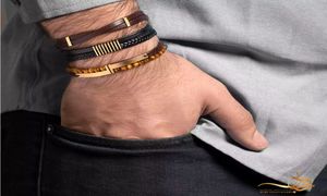 دستبند چرم و طلا مردانه؛ تلفیقی از اصالت و تجمل